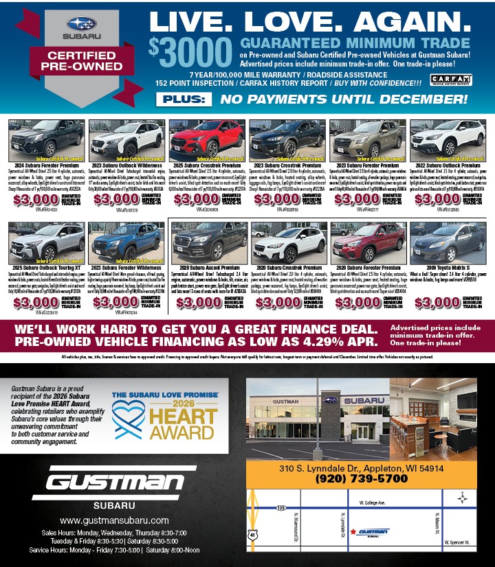 New Car Specials from Gustman Subaru in Appleton, WI